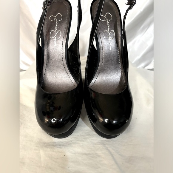 Jessica Simpson black patent leather platform heels. Heel 6”, size 9 - Picture 2 of 7